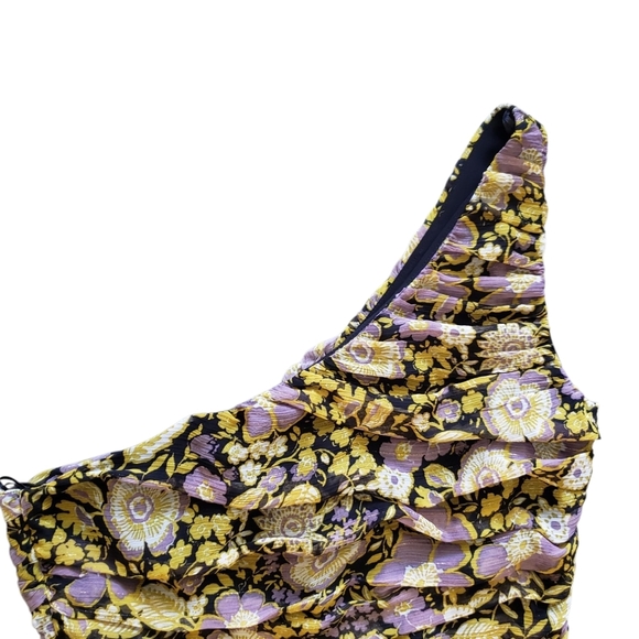 Zara NWT Floral Ruched One Shoulder Mini Dress Medium - Picture 3 of 6